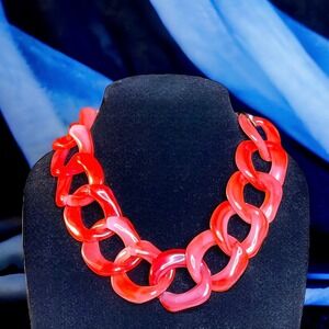 Mika Chunky Lucite Acrylic Chain Link Statement Necklace 17-20” Florescent